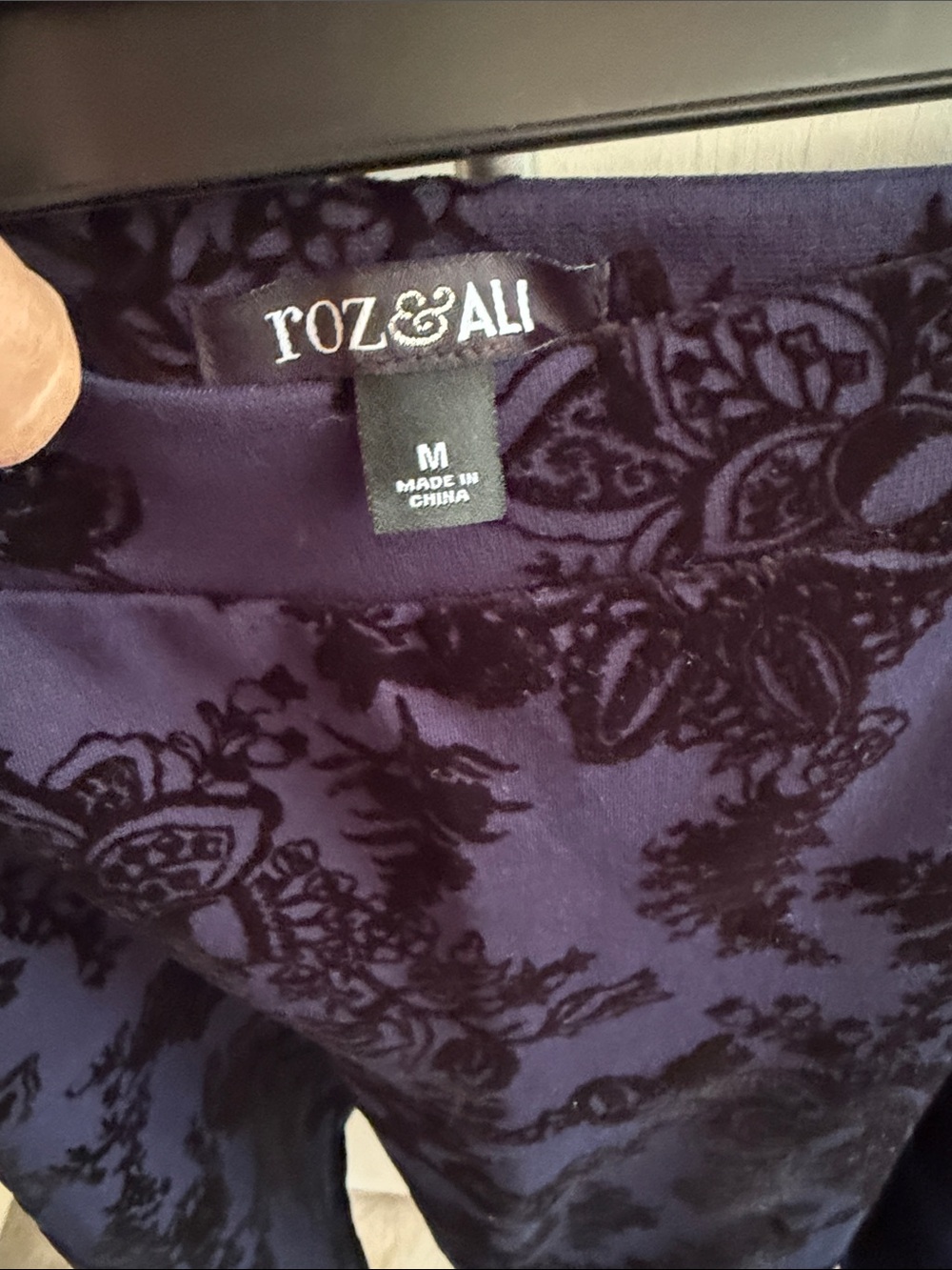 Roz & Ali Deep Purple Floral Burnout Velvet Skirt